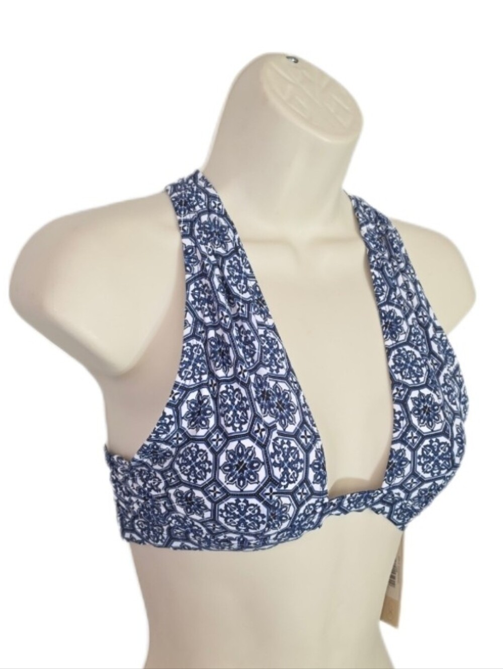 Ris-K Swim Top Boho Mosaic Patterned Bikini Style Halter Blue Size M